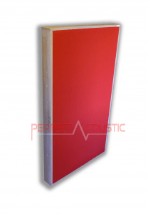 Akustikelement in Holzrahmenbauweise mit roter VerkleidungAkustikelement in Holzrahmenbauweise mit roter Verkleidung