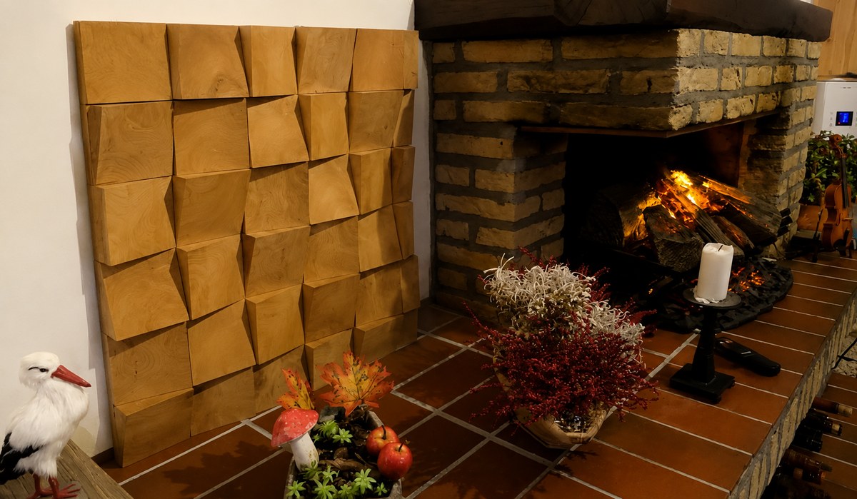Schrägwürfel-Diffusor 60 × 60 cm 70 × 70 cm – zu Hause neben einem Kamin-