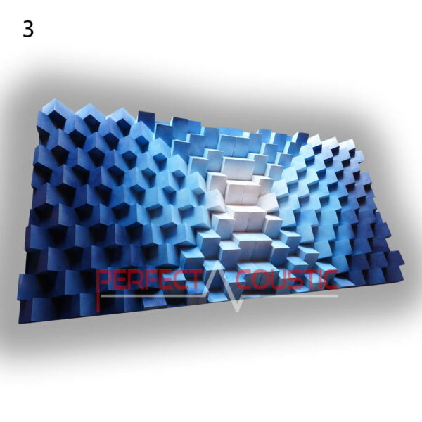 Wandplatte Design Akustik-Panel-Diffusor in dunkelblau, hellblau und weiß, Farbcode 3