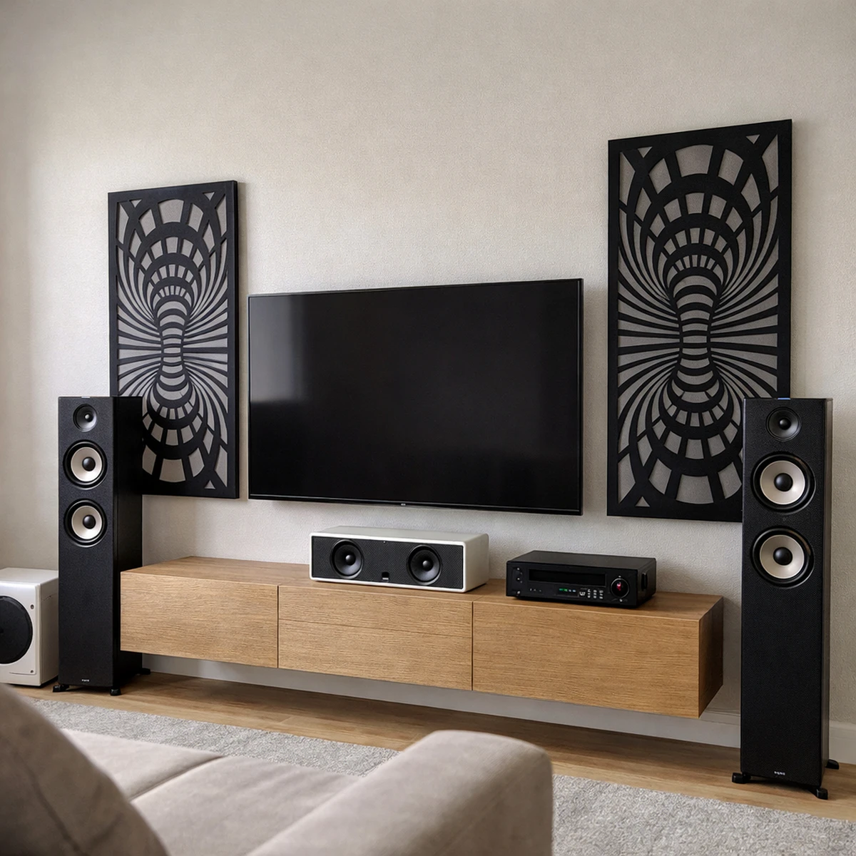 Diffusor-Paneele im Wohnzimmer – eine der schönsten Wohnzimmergestaltungen