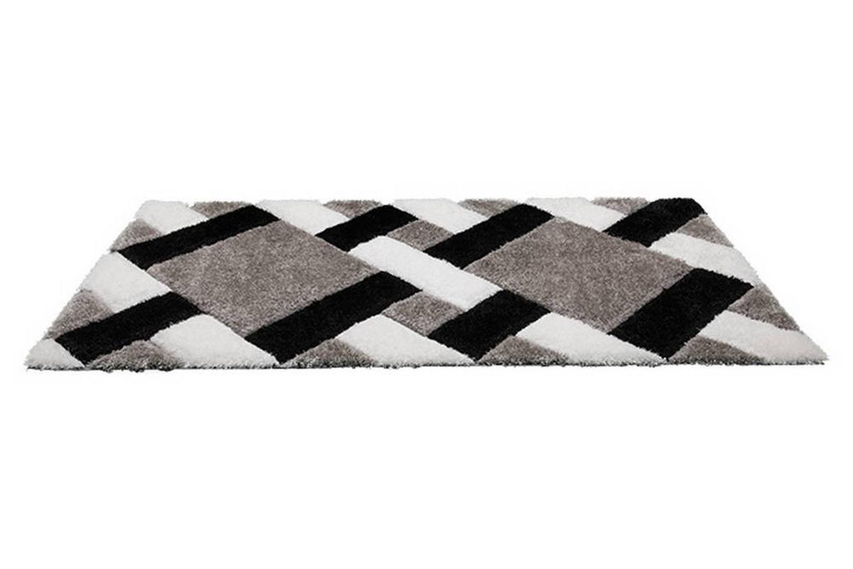 Schmaler Professional Calm Grid Grey Schalldämpfer-Teppichläufer mit modernem geometrischem Muster in Grau, Schwarz und Weiß sowie dichtem, weichem Flor.