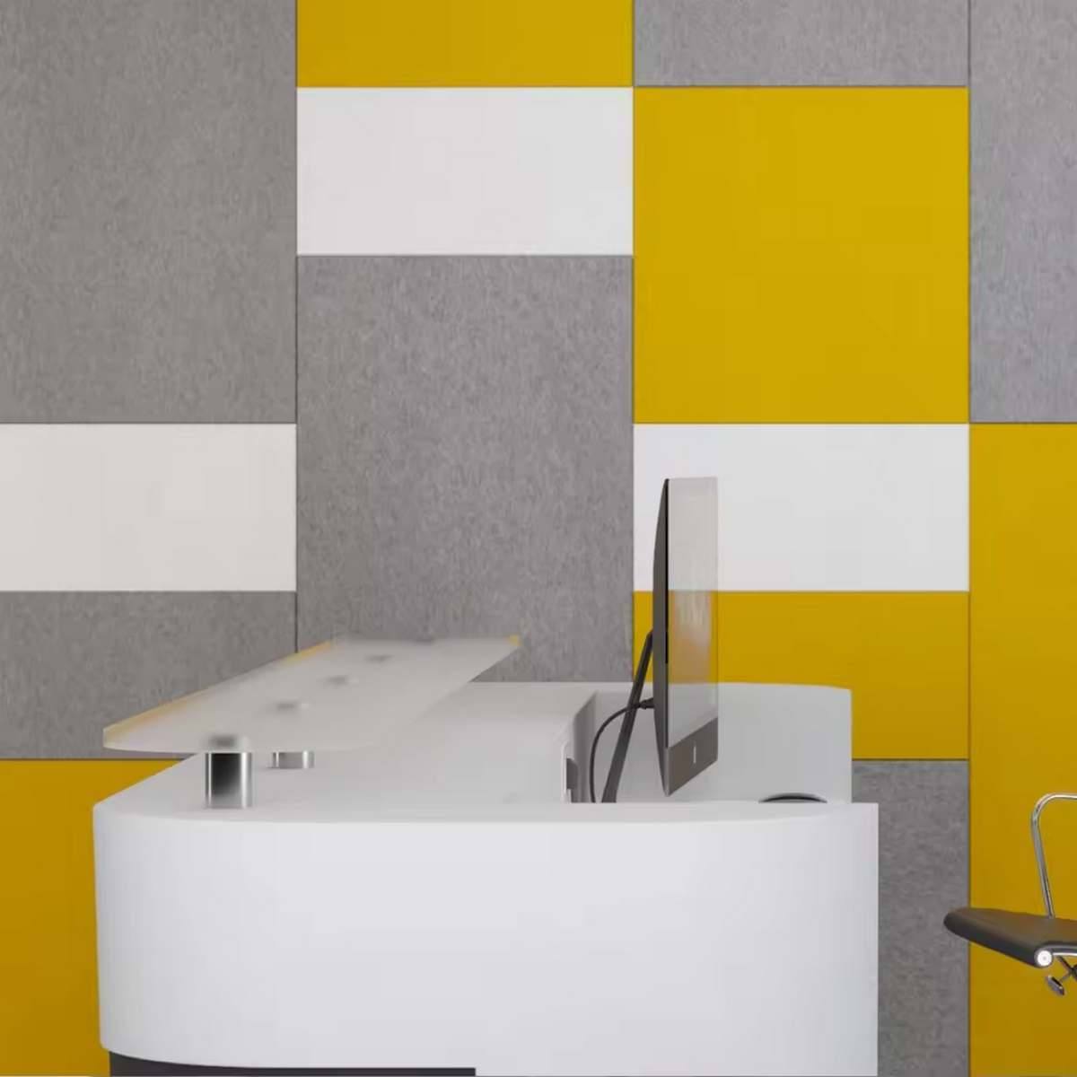 Bilnora Schallschutzpaneel – geometrisches Wanddesign in Gelb und Grau
