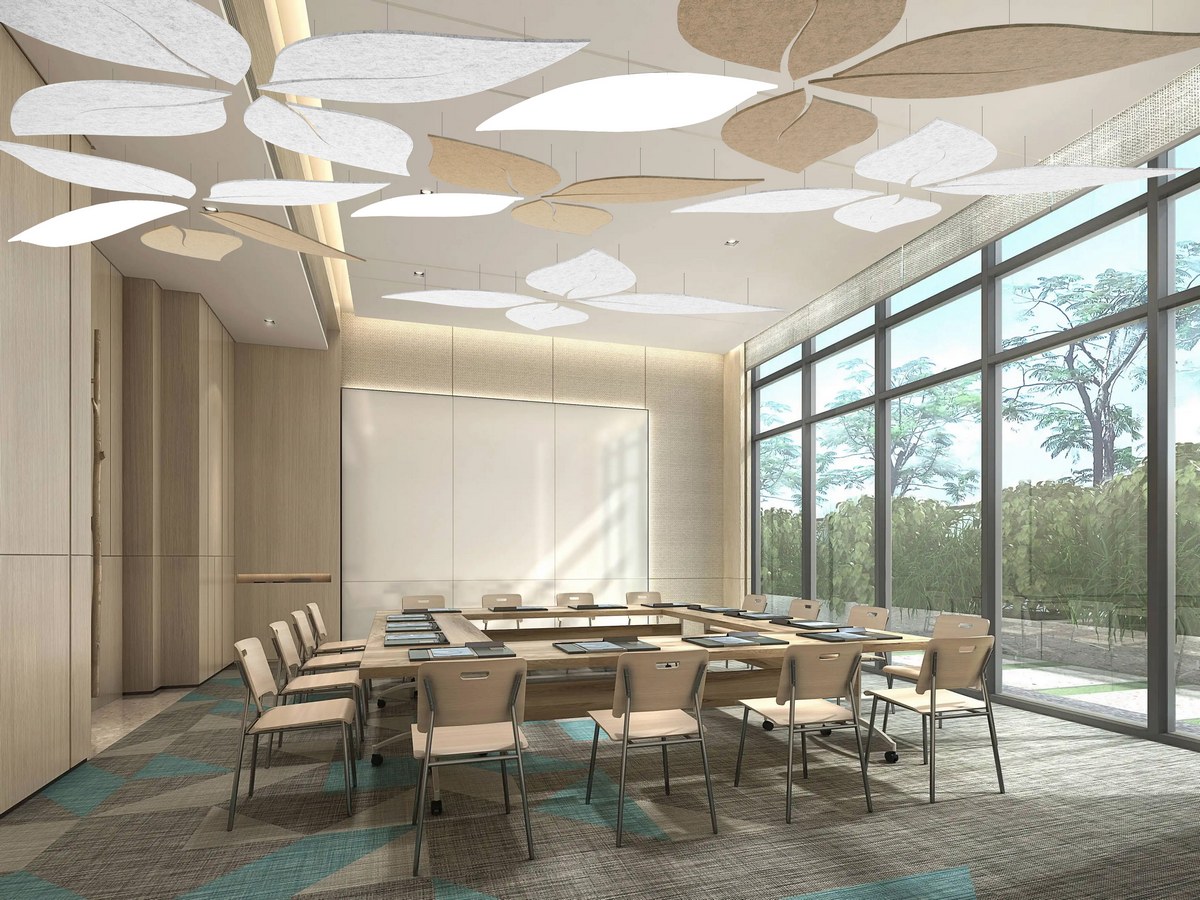 Bilnora Extra Dense blattförmiges Deckenpaneel – 1400 × 700 × 12 mm – im Restaurant mit außergewöhnlichem Deckendesign
