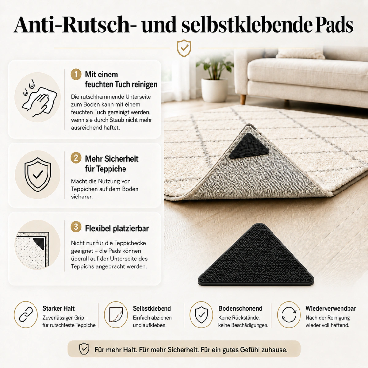 Selbstklebende Anti-Rutsch Pads für Teppich