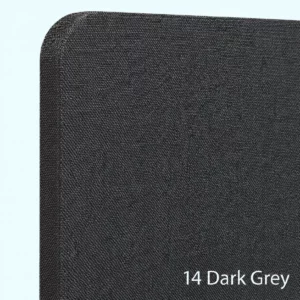 bilnora-buero-trennwand-gepolstert-dark-grey-detail Detailaufnahme der gepolsterten Bilnora Büro-Trennwand in der Farbe Dark Grey mit hochwertigem Stoffbezug, sauber verarbeiteten Kanten und feiner Gewebestruktur.