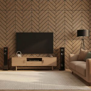 freja-akustikpaneele-wohnzimmer-3 Elegante Freja Akustikpaneele in heller Eiche verbessern den Klangkomfort und die optische Harmonie in einem minimalistischen Wohnzimmer