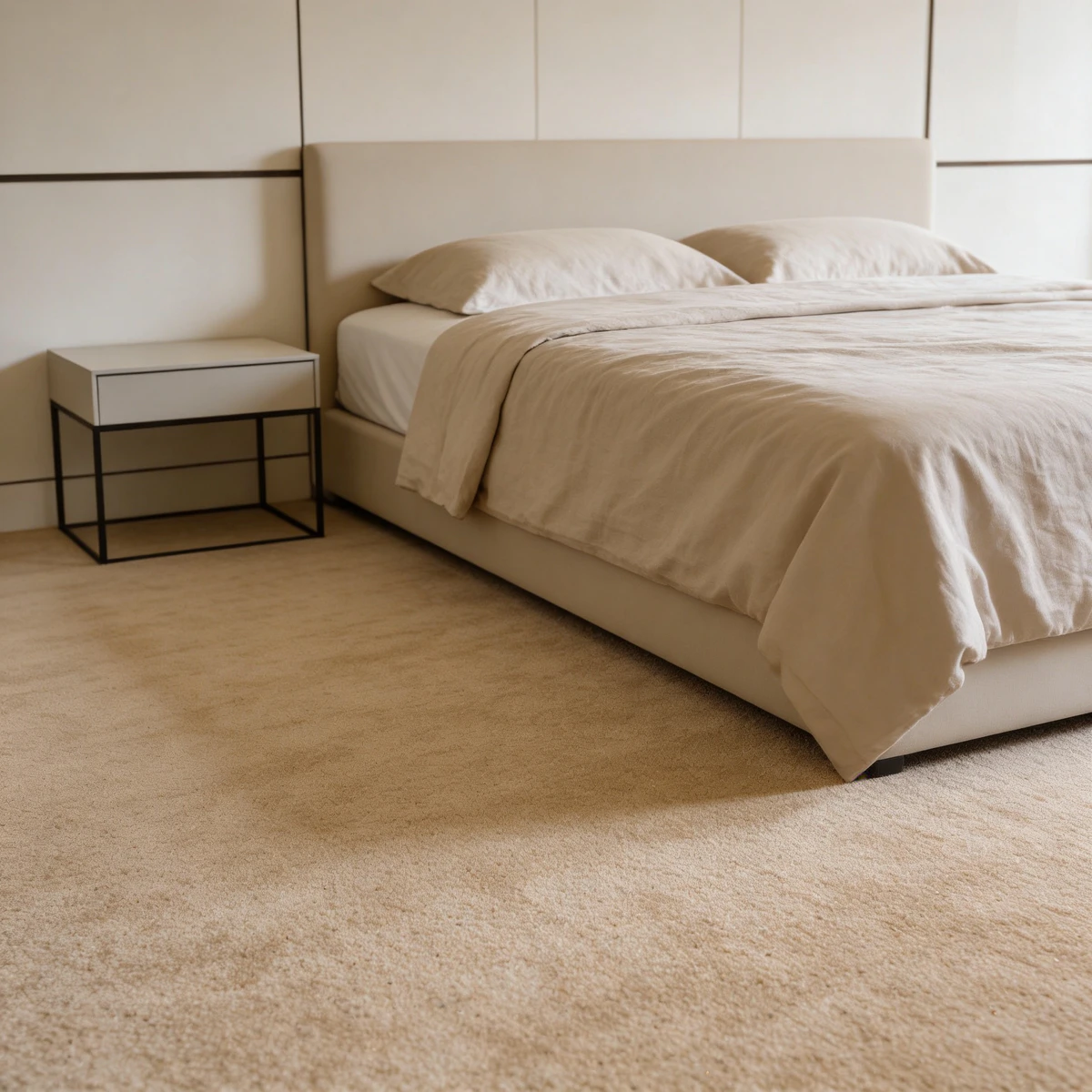 Aurora schallabsorbierender Teppich in Sand, modernes Schlafzimmer